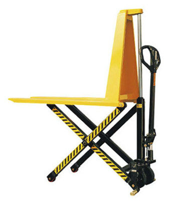 Yellow Color Steel Scissor Lift Hand Pallet Truck , Manual Hydraulic Stacker Straddle Lift Truck